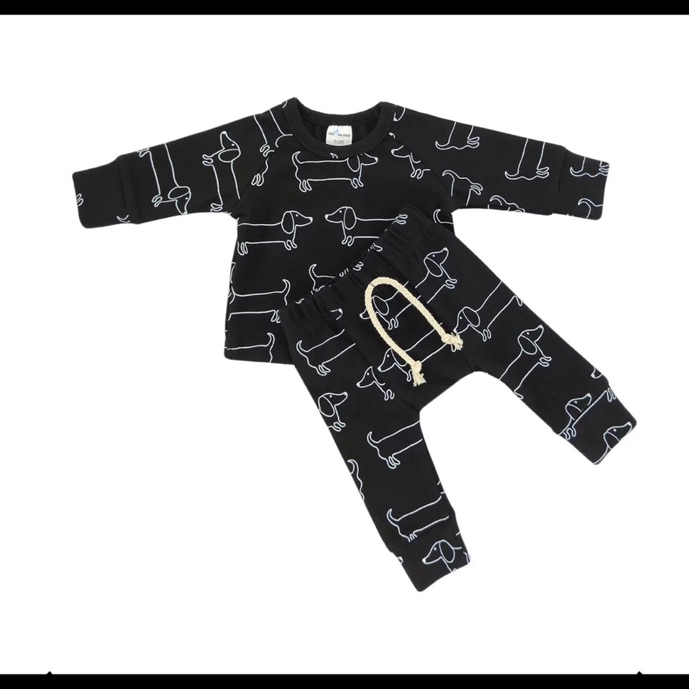 Little One Shop Black dachshund lounge set 6-12 months